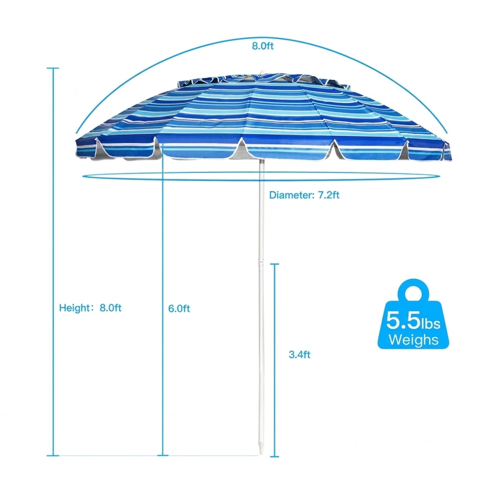 Biotree 8.0 ft Portable Beach Umbrella with Carrying Bag, 16 Ribs, Sand Tilt Mechanism - Navy Blue for Backyard