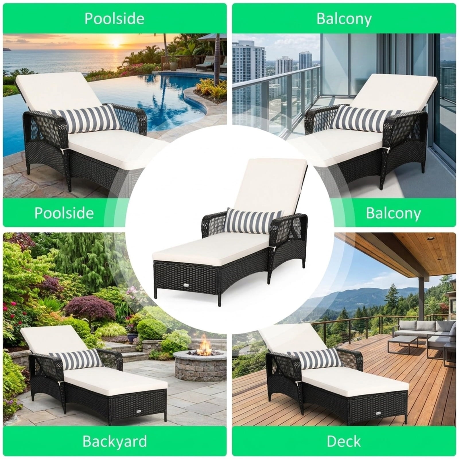 Biotree PE Rattan Chaise Lounge Chair Arm Chair Recliner Adjustable with Pillow Stackable Patio Chair for Garden BackyardBrown/Black