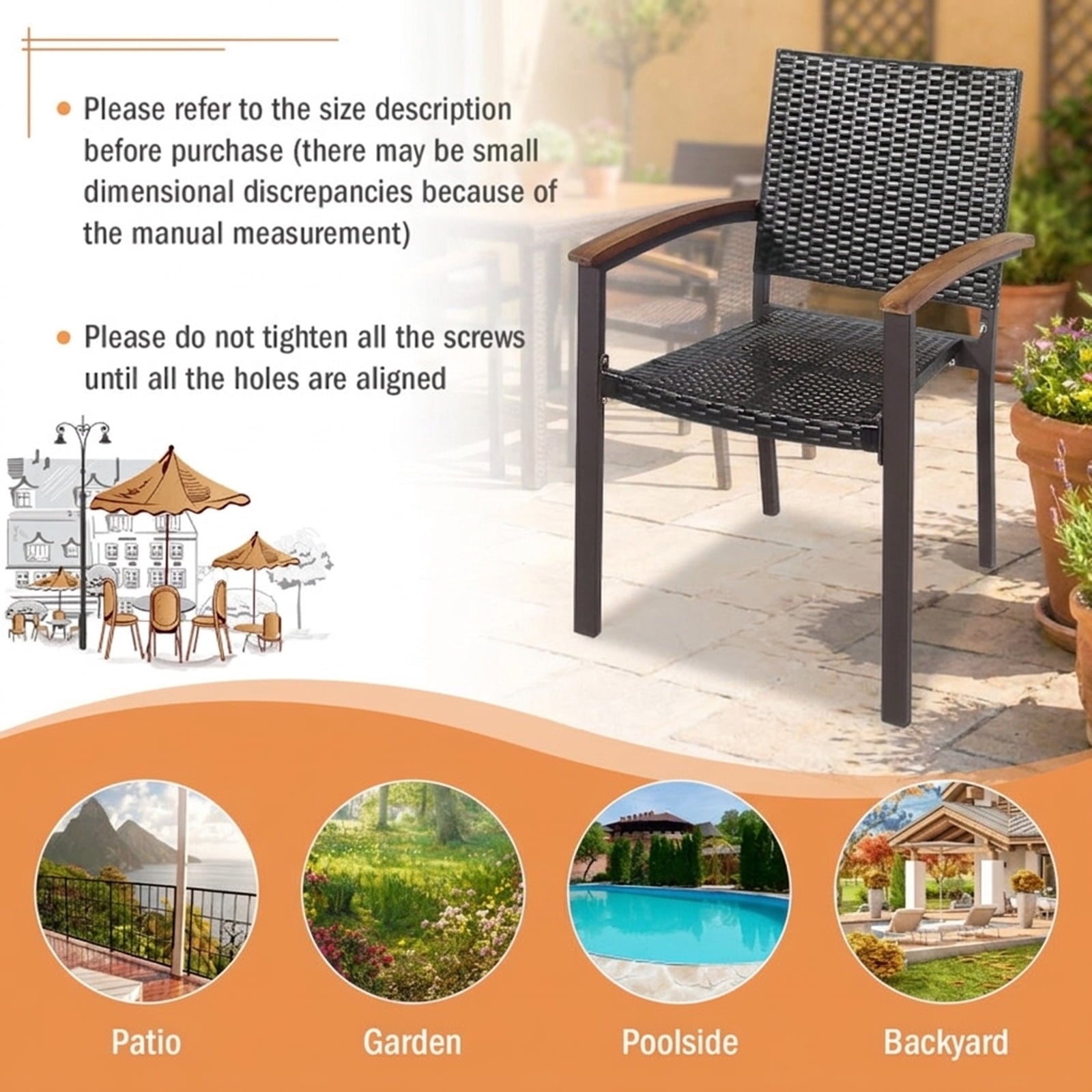 Biotree Set of 2 Outdoor Patio PE Rattan Dining Chairs Stackable Patio Chair for Garden Backyard