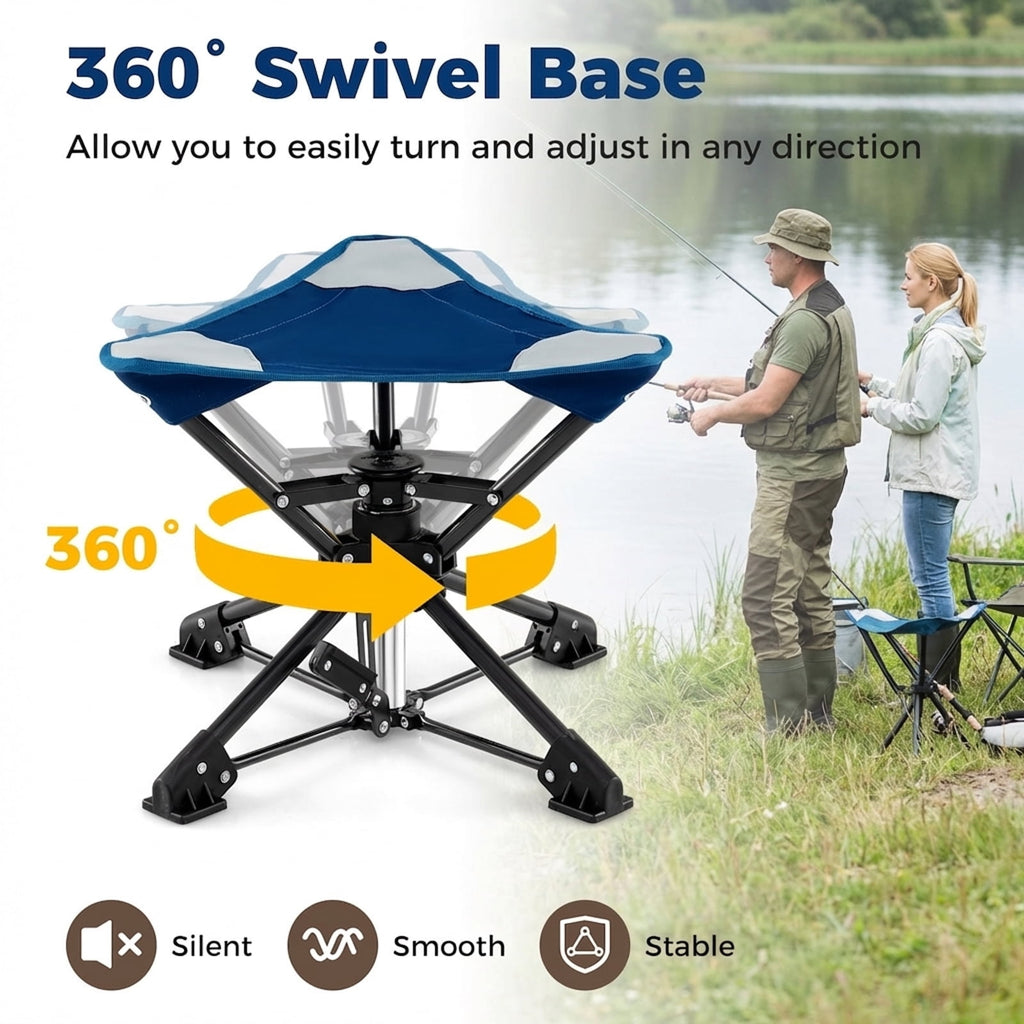 Biotree Folding 360 Degree Swivel Camping Stool with Anti-Sink Feet Portable Hunting Chair with Carry Bag for Outdoor, Blue