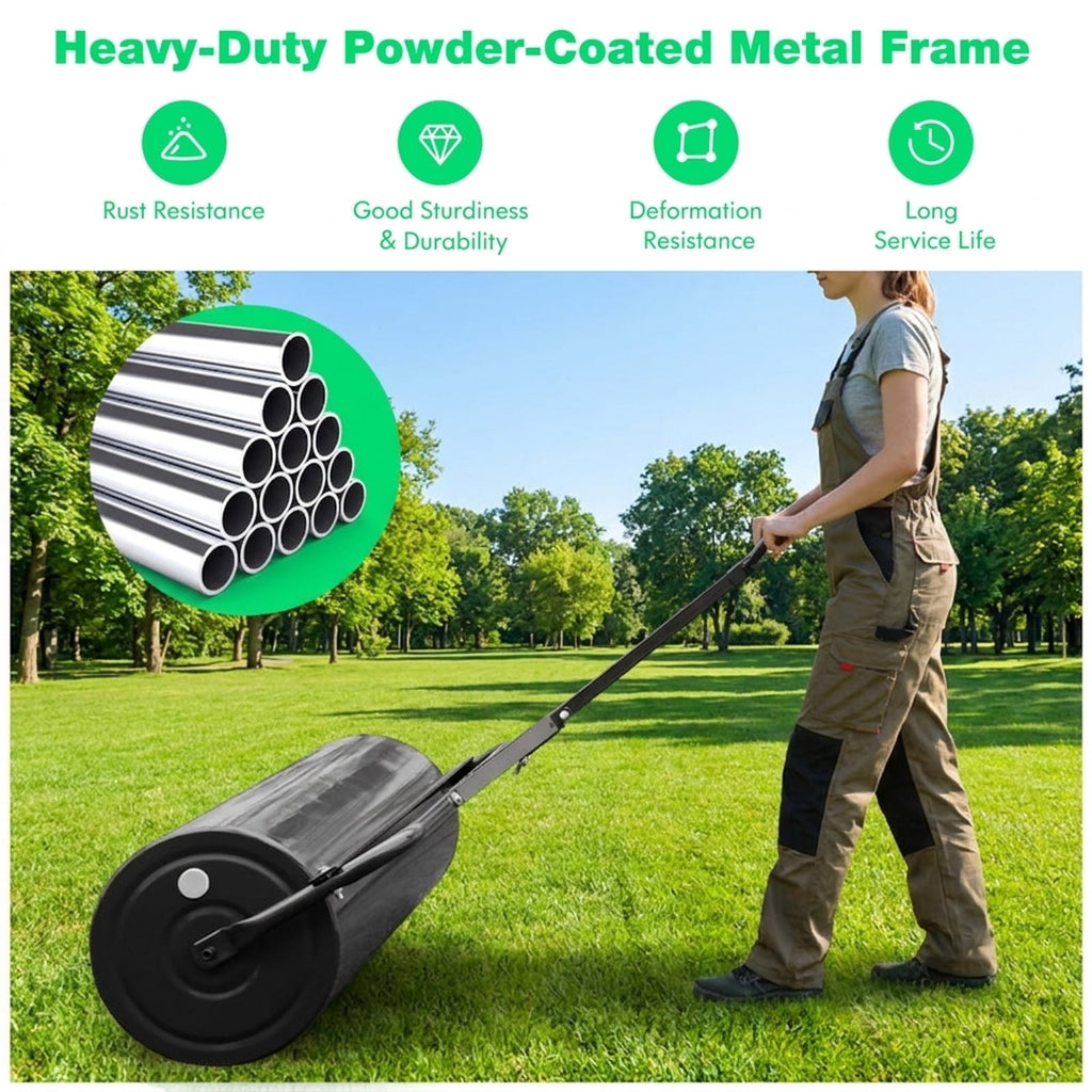 Biotree 39 Inch Wide Push/Tow Lawn Roller for Lawn Garden Yard Soil Care, Black