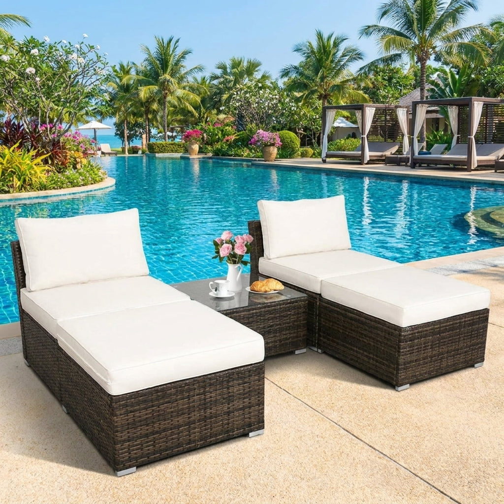 Biotree 5 Pieces Patio Rattan Furniture Set with Cushioned Armless Sofa Outdoor Conversation Set for Garden Backyard PorchWhite