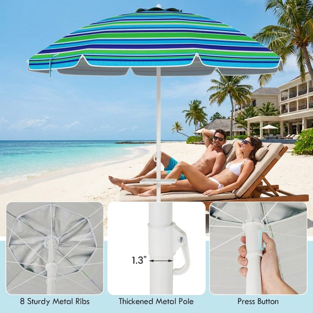 Biotree 7.2 ft Portable Beach Umbrella with Carrying Bag, 8 Ribs, Sand Tilt Mechanism - Green for Backyard