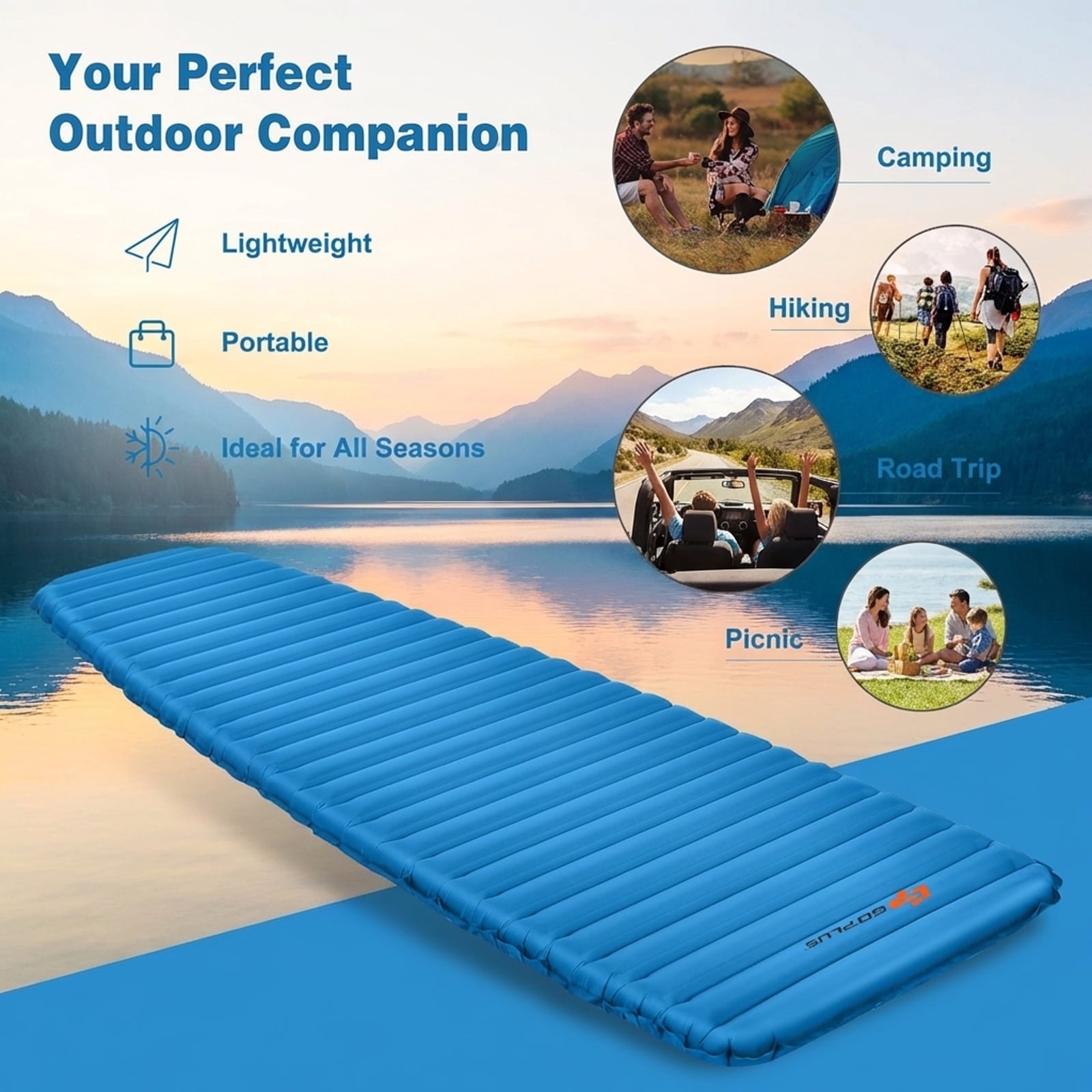 Biotree 3 Inch Thick Inflatable Waterproof Camping Sleeping Pad, Blue