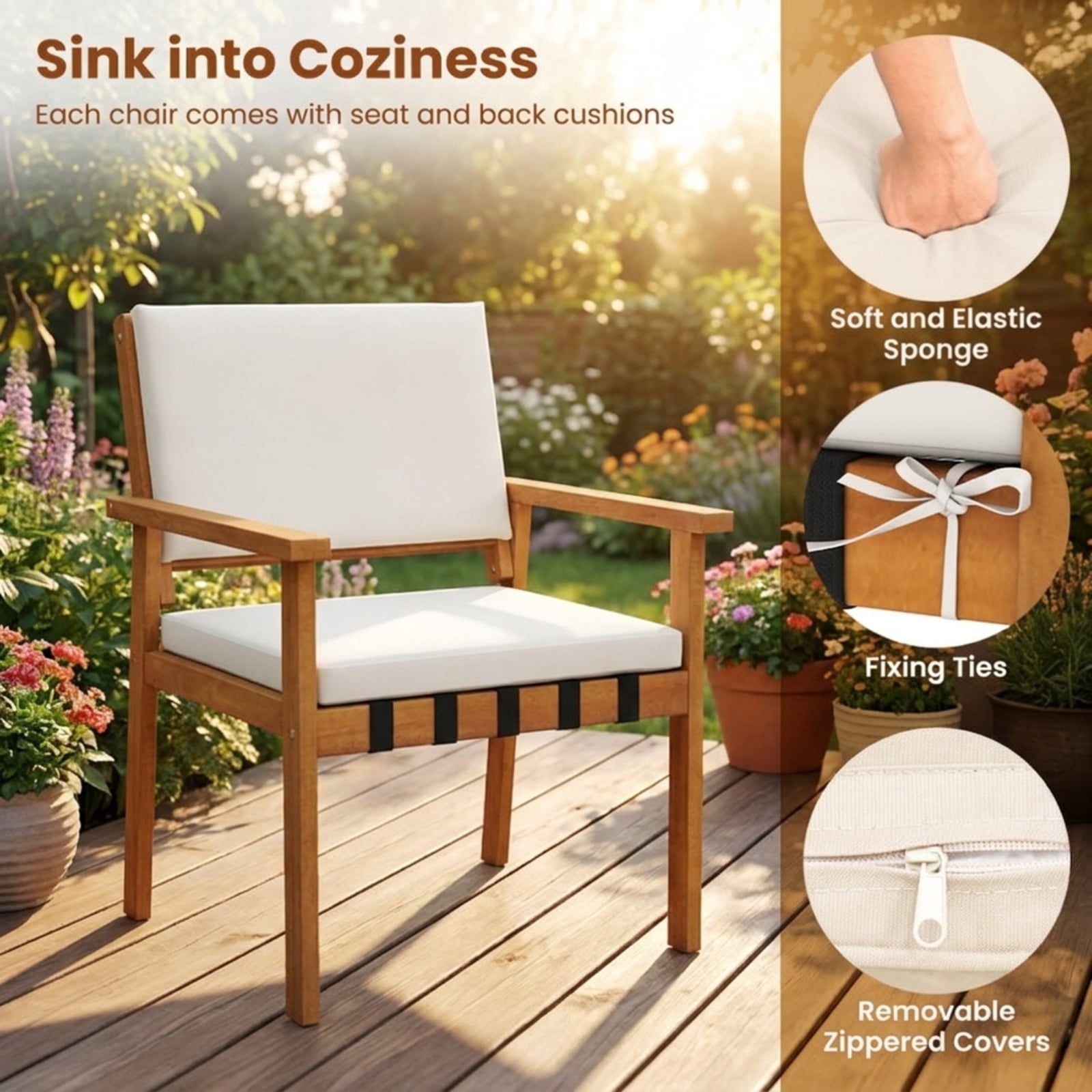 Biotree 4 Piece Patio Furniture Set with Coffee Table for Backyard and Garden Outdoor Conversation Set for Garden Backyard PorchWhite