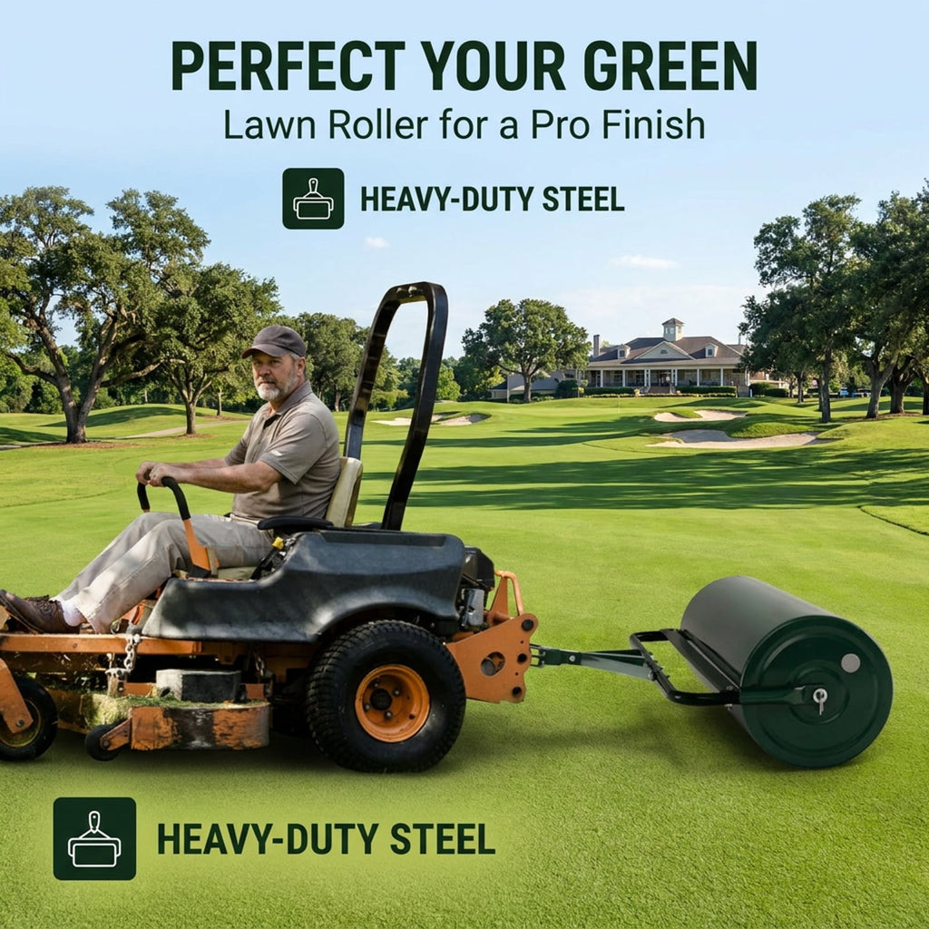 Biotree 39 Inch Wide Push/Tow Lawn Roller for Lawn Garden Yard Soil Care, Green