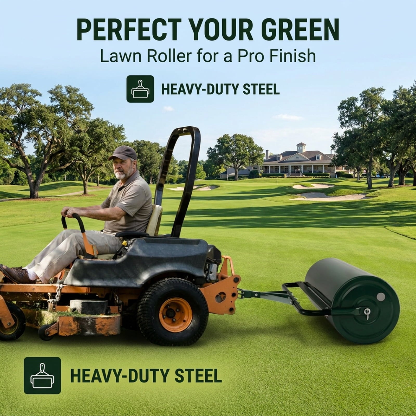 Biotree 39 Inch Wide Push/Tow Lawn Roller for Lawn Garden Yard Soil Care, Green