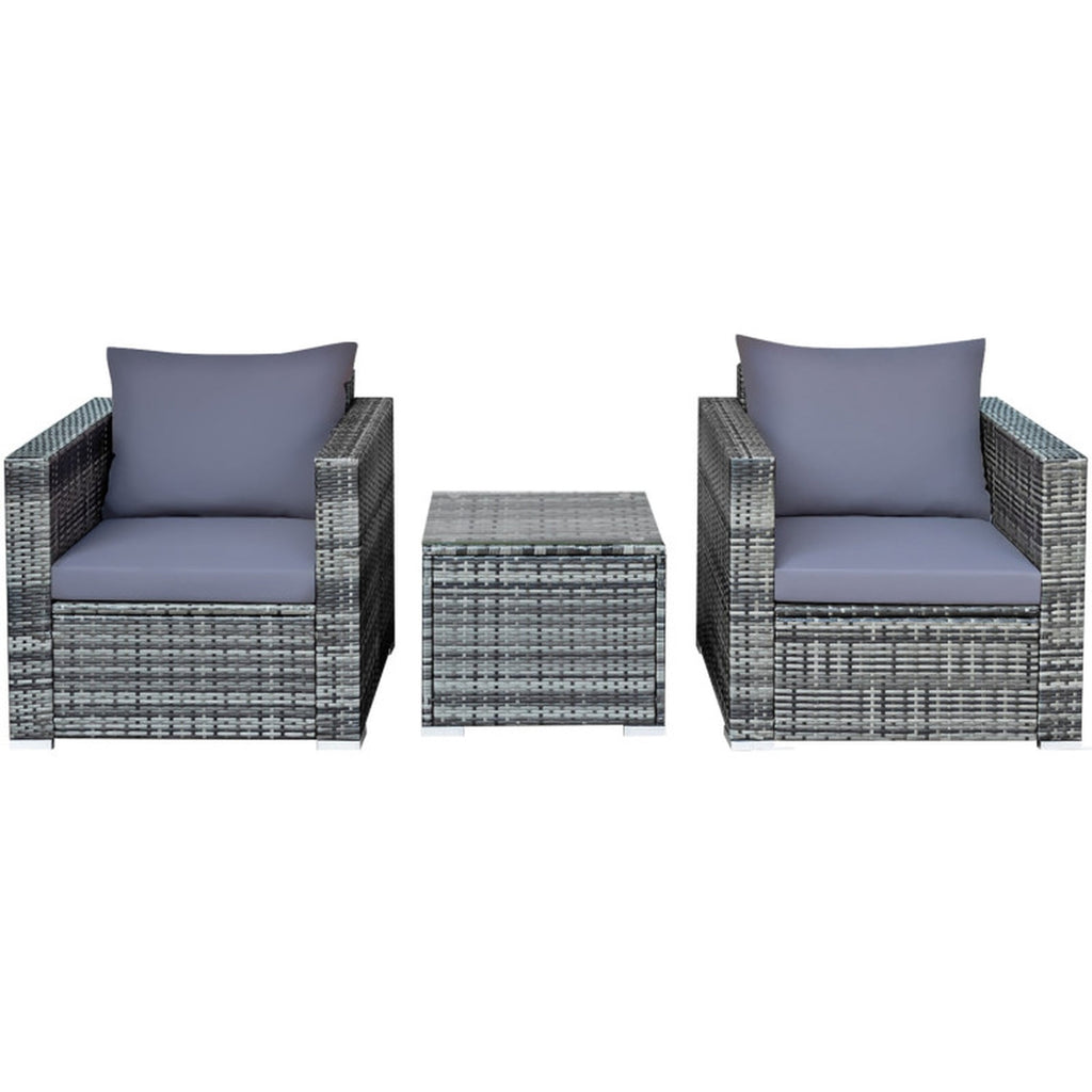 Biotree 3 Pcs Patio Rattan Furniture Bistro Sofa Set with Cushioned Outdoor Conversation Set for Garden Backyard PorchGray