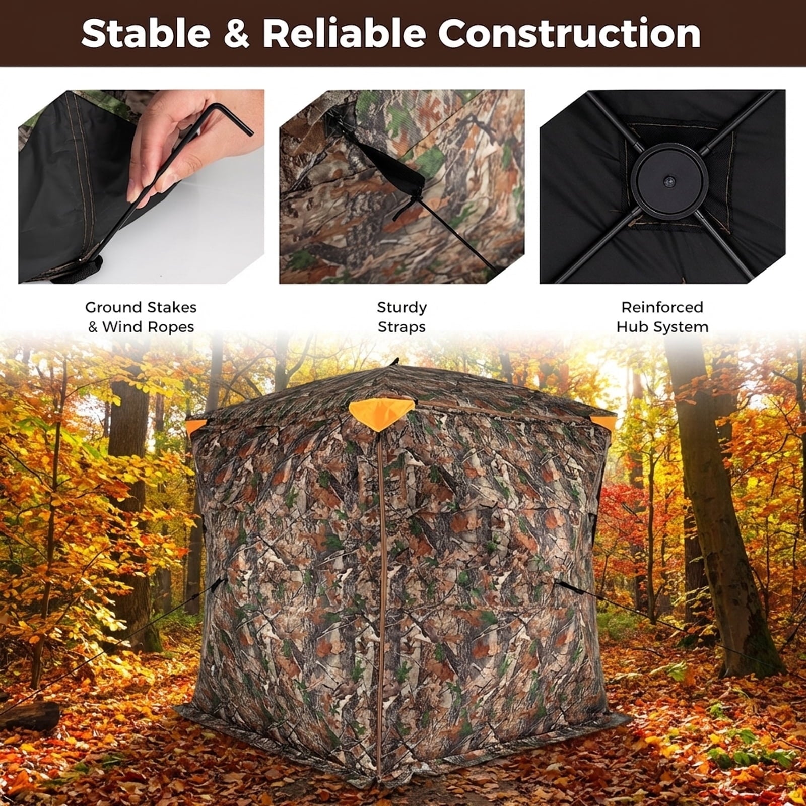 Biotree 270 Degree See-Through Pop Up Ground Hunting Blind for 3-4 People with Carry Bag for Deer and Turkey