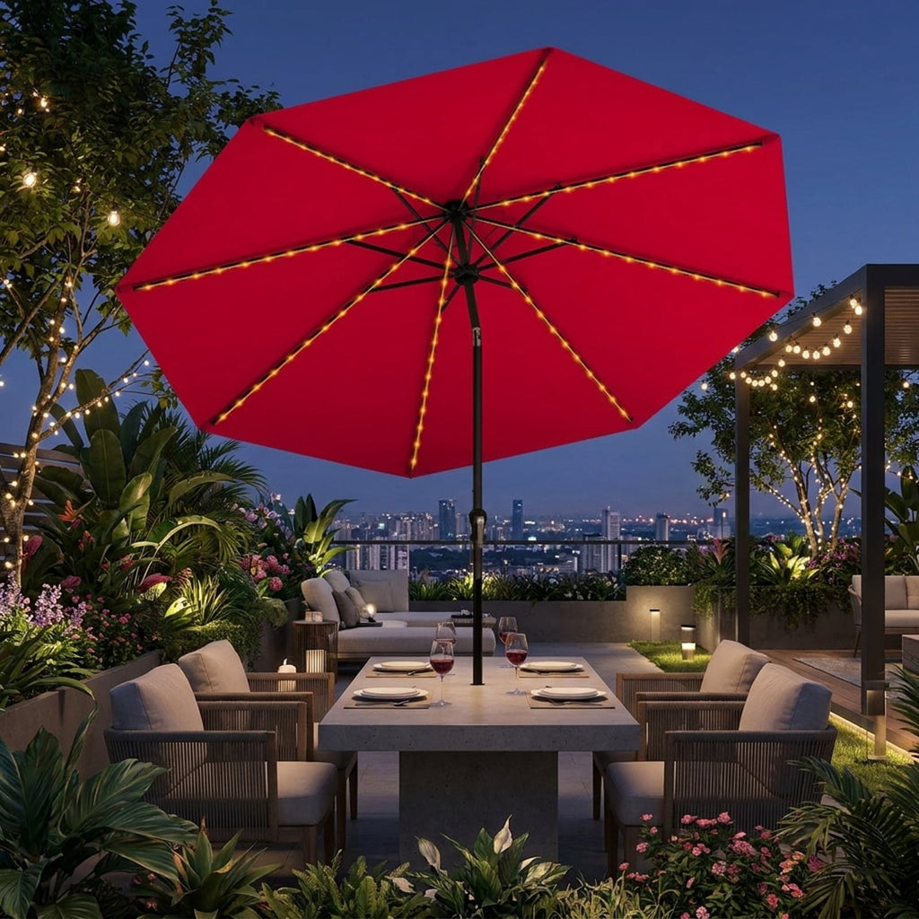 Biotree 10 ft Market Patio Umbrella with Crank and Tilt, 8 Sturdy Ribs, Vented Canopy - Red for Backyard