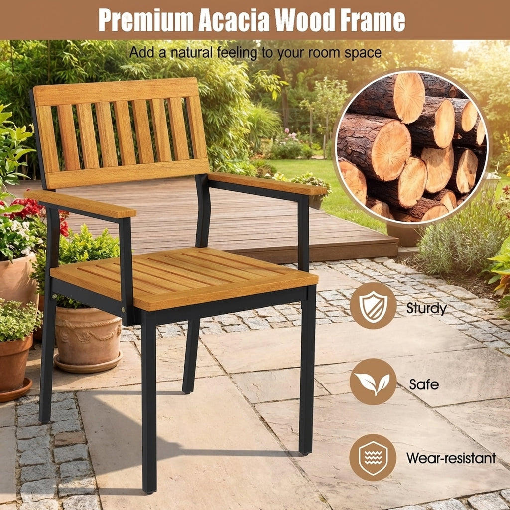 Biotree 2-Pack Patio Dining Chair with Metal and Acacia Wood