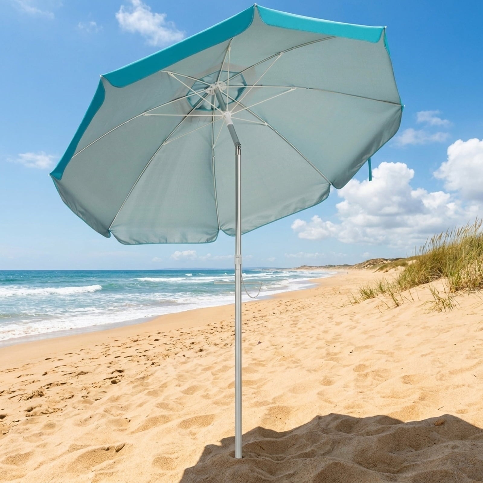 Biotree 6.5 ft Portable Beach Umbrella with Carrying Bag, 6 Ribs, Sand Tilt Mechanism - Blue for Backyard