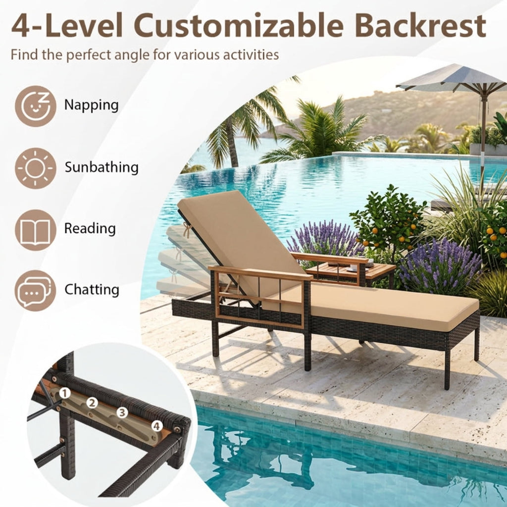 Biotree Outdoor Reclining Lounger Chair with 4-Level Adjustable Backrest Stackable Patio Chair for Garden BackyardBeige