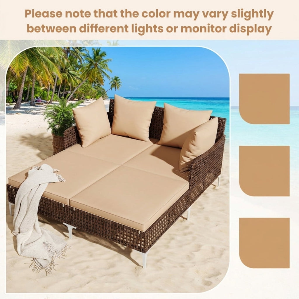 Biotree Outdoor Rattan Double Daybed Wicker Chaise Lounge Stackable Patio Chair for Garden BackyardBrown