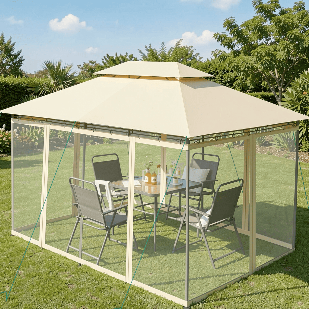 Biotree 10 Feet x 13 Feet Tent Canopy Shelter with Removable Netting Sidewall Beige - Outdoor Patio Backyard Garden Shade Canopy Shelter