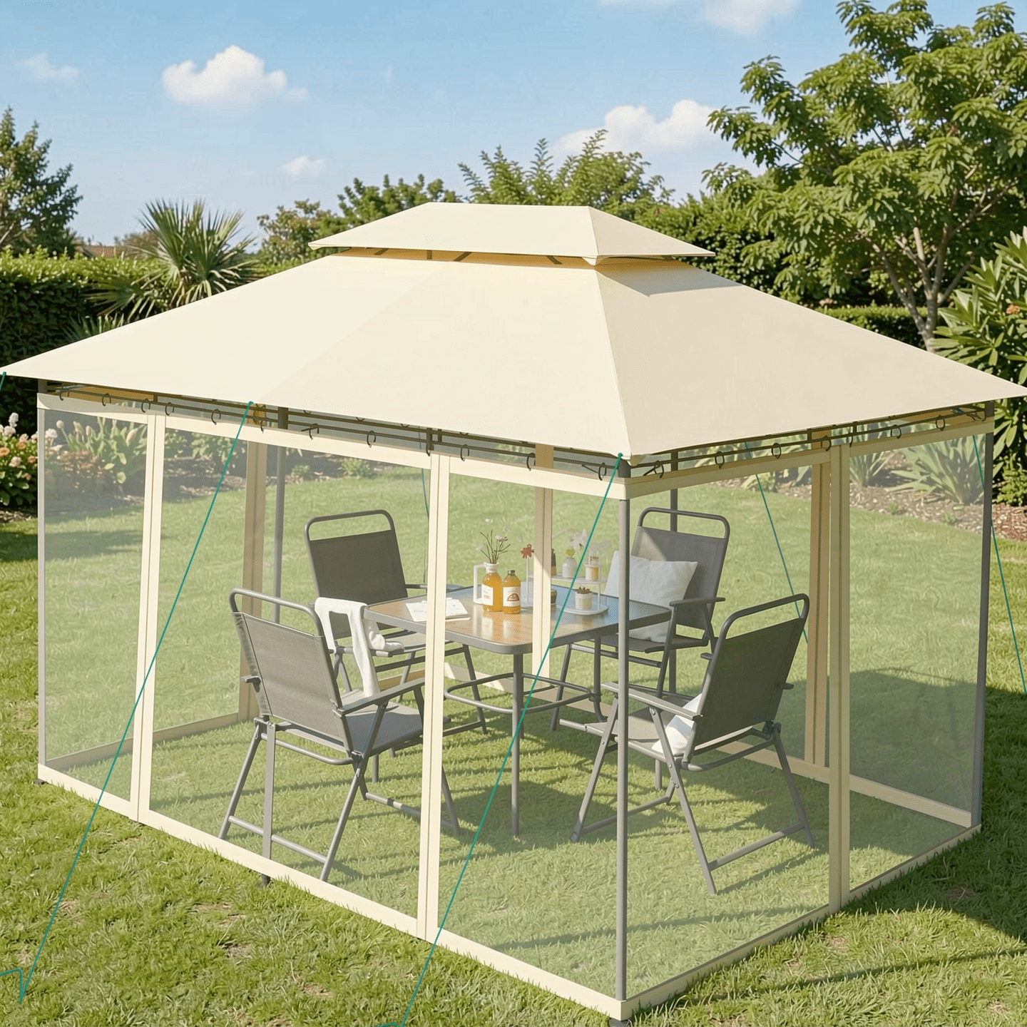 Biotree 10 Feet x 13 Feet Tent Canopy Shelter with Removable Netting Sidewall Beige - Outdoor Patio Backyard Garden Shade Canopy Shelter