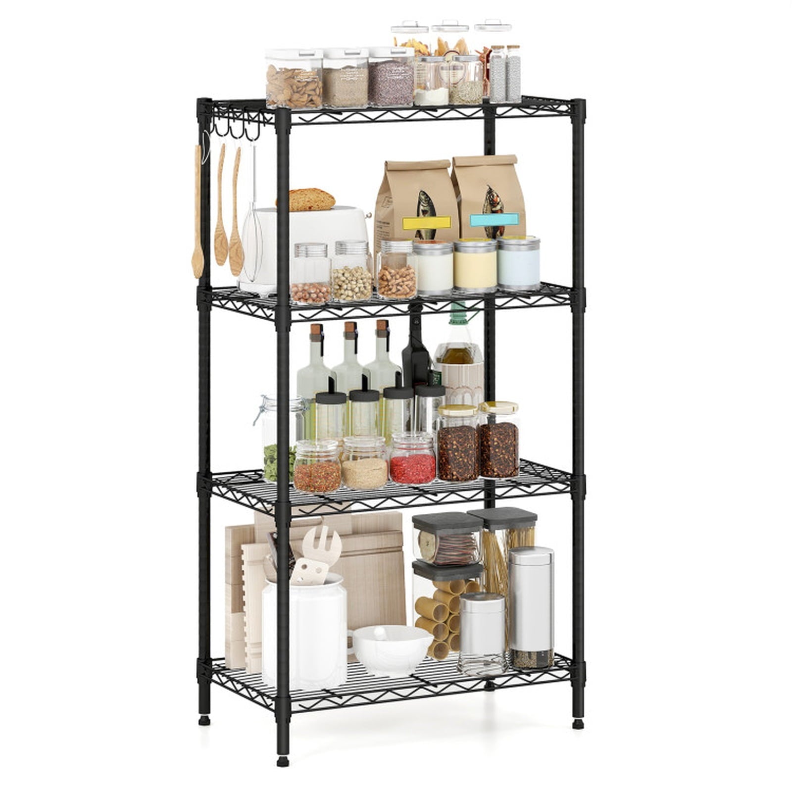 Biotree 4-Tier Metal Storage Shelving Unit with V-Shaped Wire Rack, 600 LBS Capacity Garage Shelves Utility Rack for Kitchen Pantry Basement Laundry Office, Black