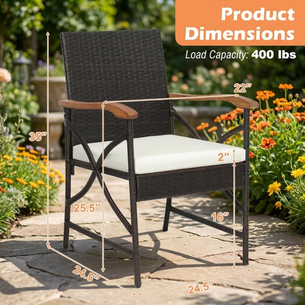 Biotree Set of 2/4 Patio Wicker Dining Chairs with Soft Zippered Cushion-Set of 2 Stackable Patio Chair for Garden BackyardMix Brown