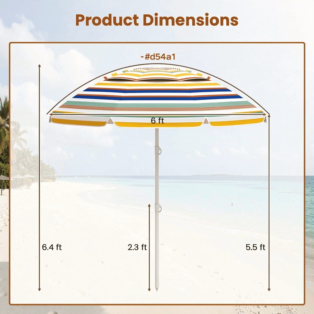 Biotree 6.5 Feet Beach Umbrella with UPF50+ Sun Protection and Push Button Tilt-Colorful - Portable Sun Shade for Beach Pool Backyard