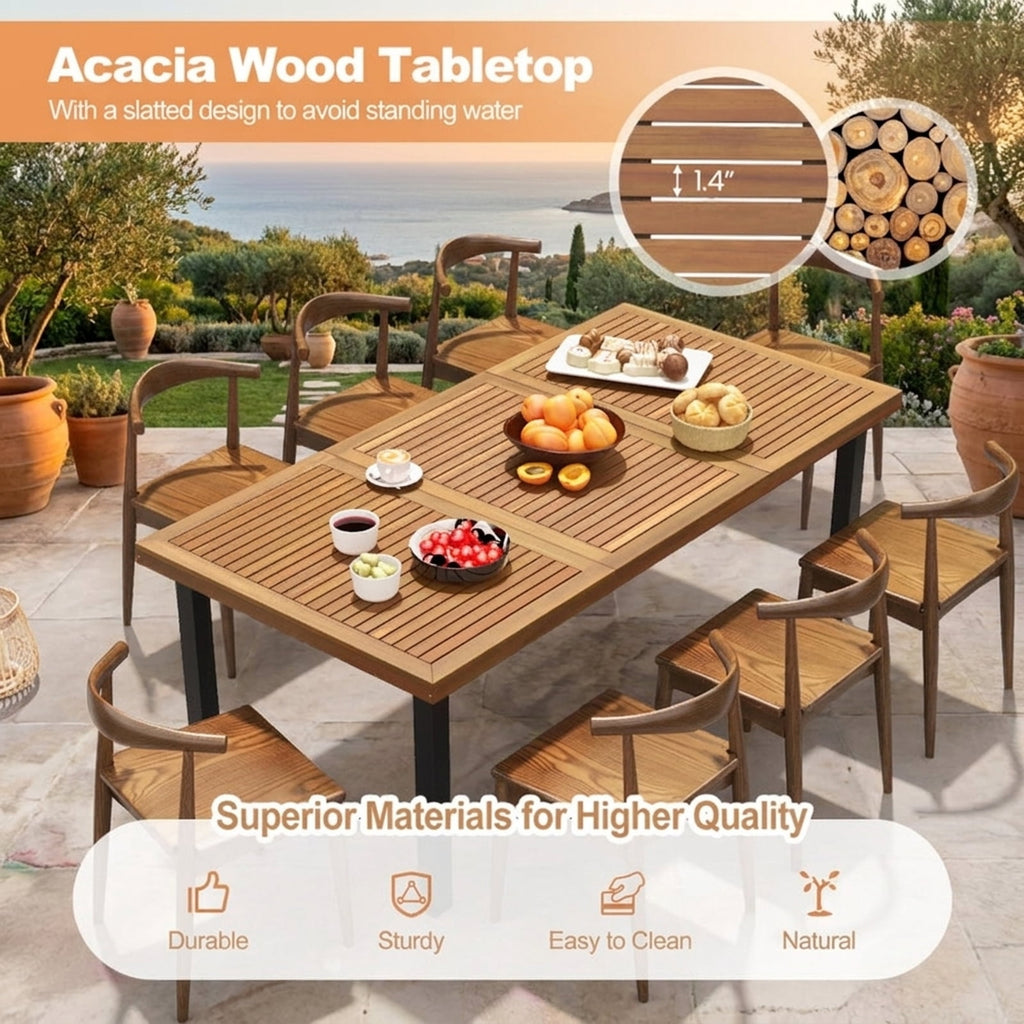 Biotree 79 Inch Acacia Wood Dining Table 8-Person Patio Table with 1.9 Inch Umbrella Hole and Adjustable Foot PadsNatural Black