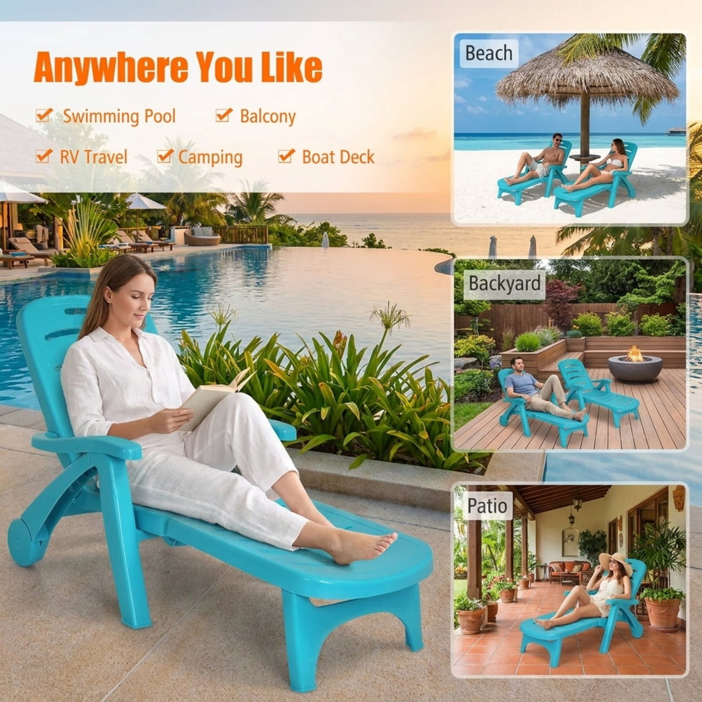 Biotree 5 Position Adjustable Folding Lounger Chaise Chair Stackable Patio Chair for Garden BackyardTurquoise