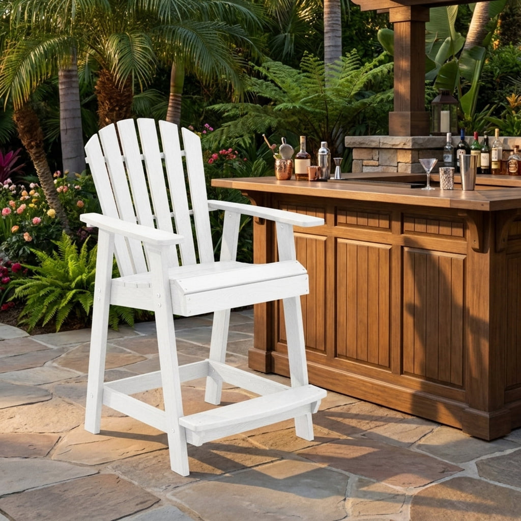 Biotree HDPE Patio Chair with Armrest and Footrest for Indoor Outdoor Stackable Patio Chair for Garden BackyardWhite