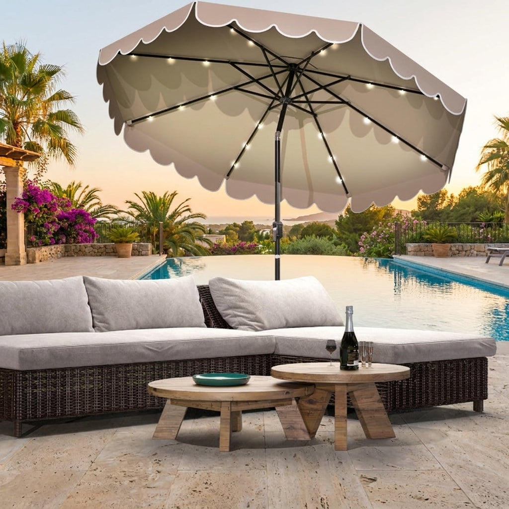 Biotree 10 ft Market Patio Umbrella with Crank and Tilt, 8 Sturdy Ribs, Vented Canopy - Beige for Backyard