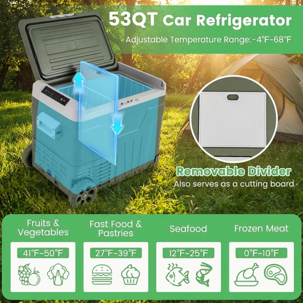 Biotree 12 Volt Car Refrigerator 50 Qt Portable Car Fridge with Adjustable Range, Green