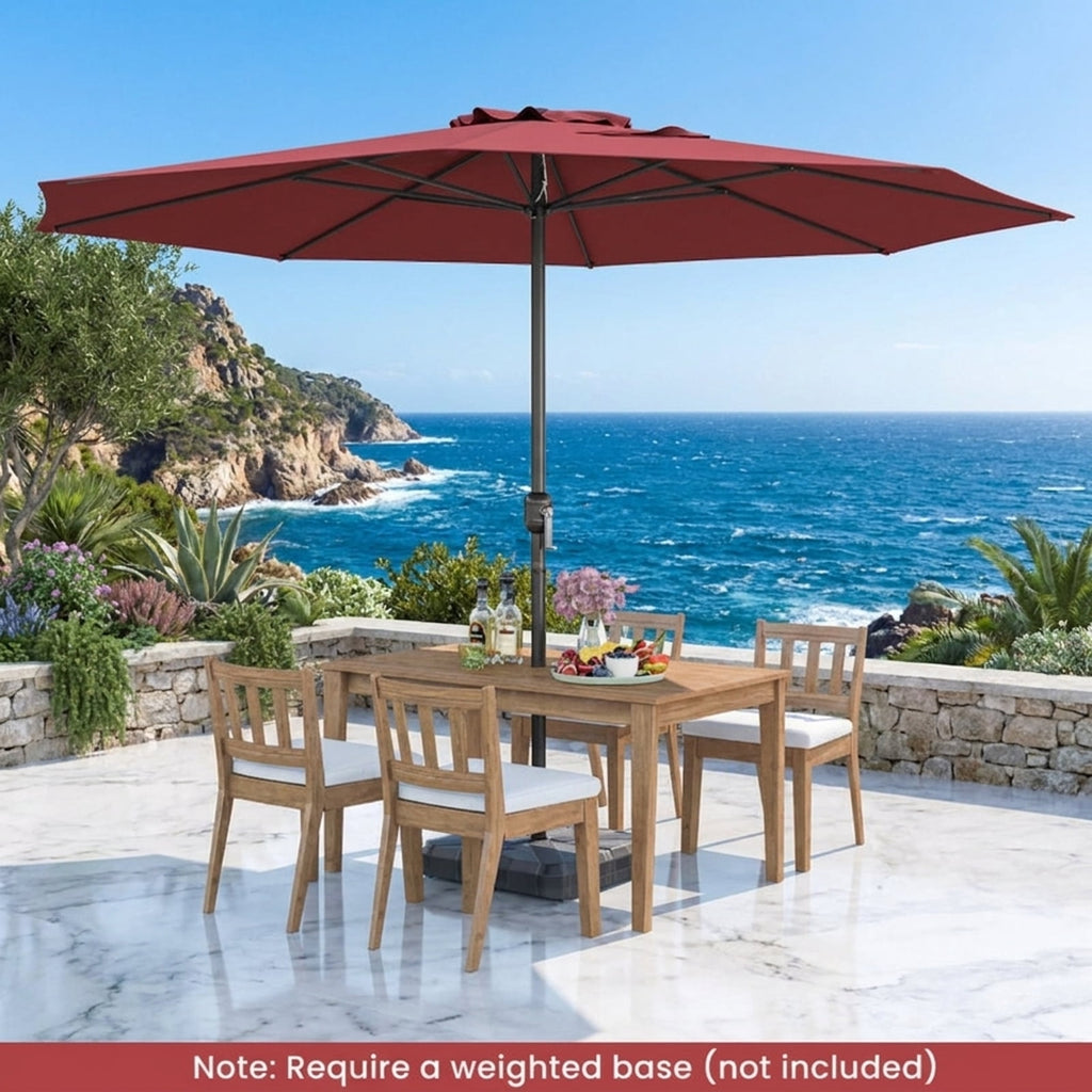 Biotree 12 ft Market Patio Umbrella with Crank and Tilt, 8 Sturdy Ribs, Vented Canopy - Red for Backyard