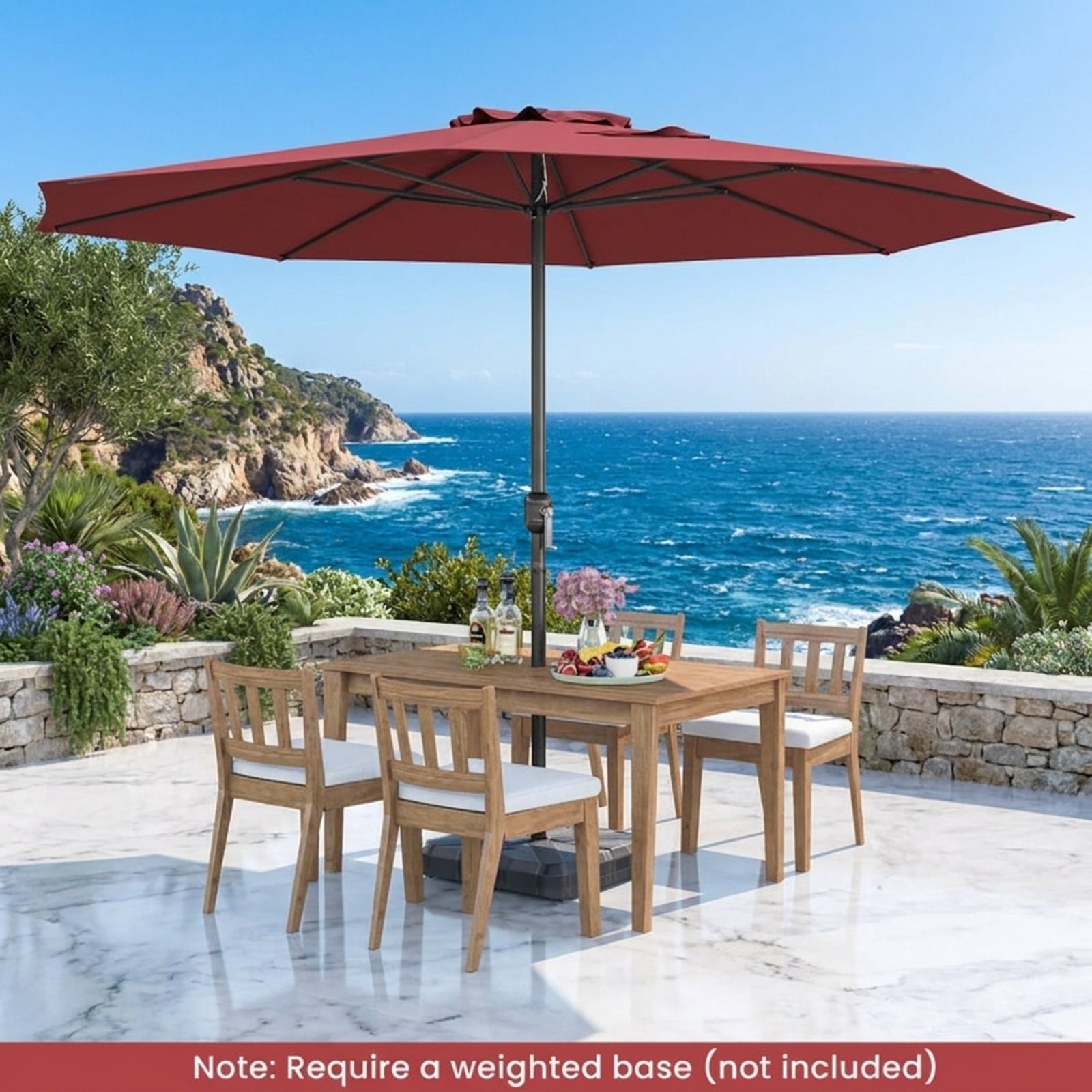 Biotree 12 ft Market Patio Umbrella with Crank and Tilt, 8 Sturdy Ribs, Vented Canopy - Red for Backyard