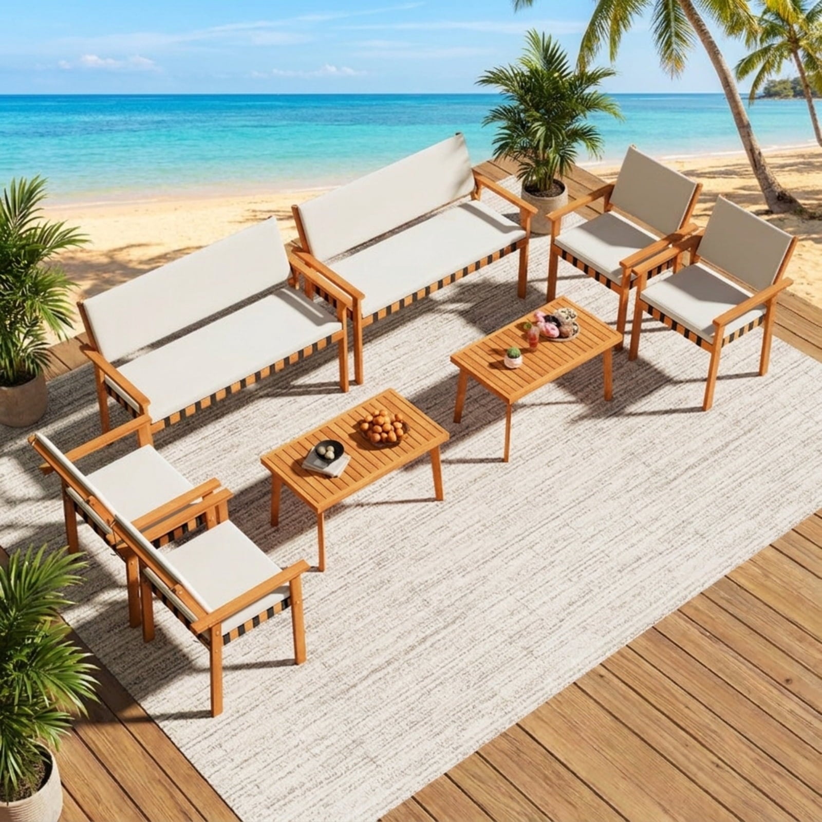 Biotree 4 Piece Patio Furniture Set with Coffee Table for Backyard and Garden Outdoor Conversation Set for Garden Backyard PorchWhite