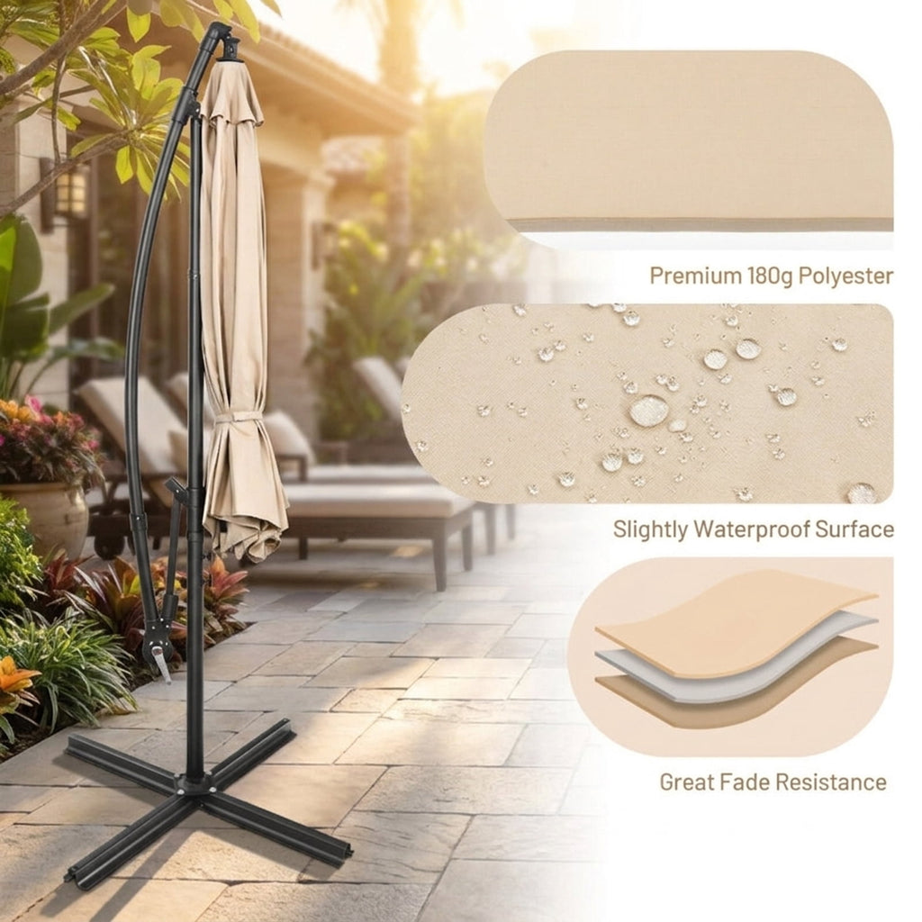Biotree 10 ft Cantilever Offset Patio Umbrella 8-Rib Outdoor Shade - Beige - UV Protection with Cross Base
