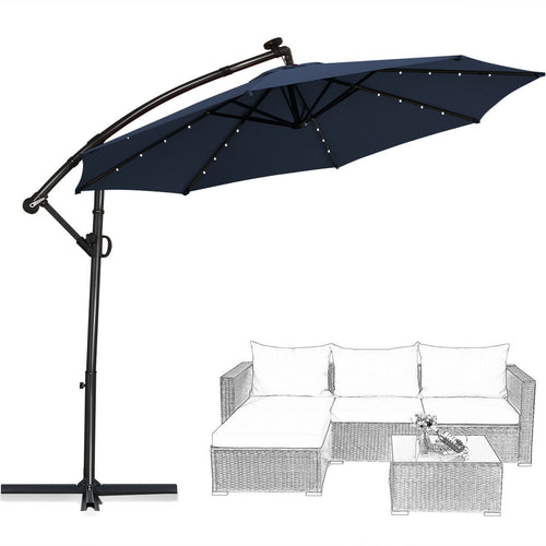 Biotree 10 ft 360¡ã Rotation Solar Powered LED Patio Offset Umbrella without Weight Base-Navy Outdoor
