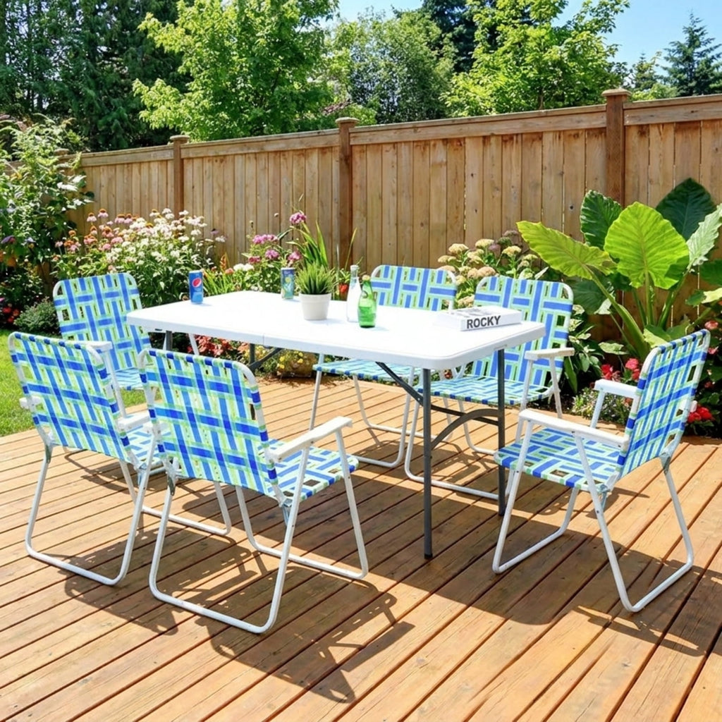 Biotree 6 Pcs Folding Beach Chair Camping Lawn Webbing Chair Stackable Patio Chair for Garden BackyardBlue