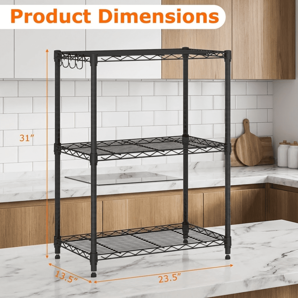Biotree 3-Tier Metal Storage Shelving Unit with V-Shaped Wire Rack, 450 LBS Capacity Garage Storage Shelves Utility Rack for Kitchen Pantry Basement Office, Black