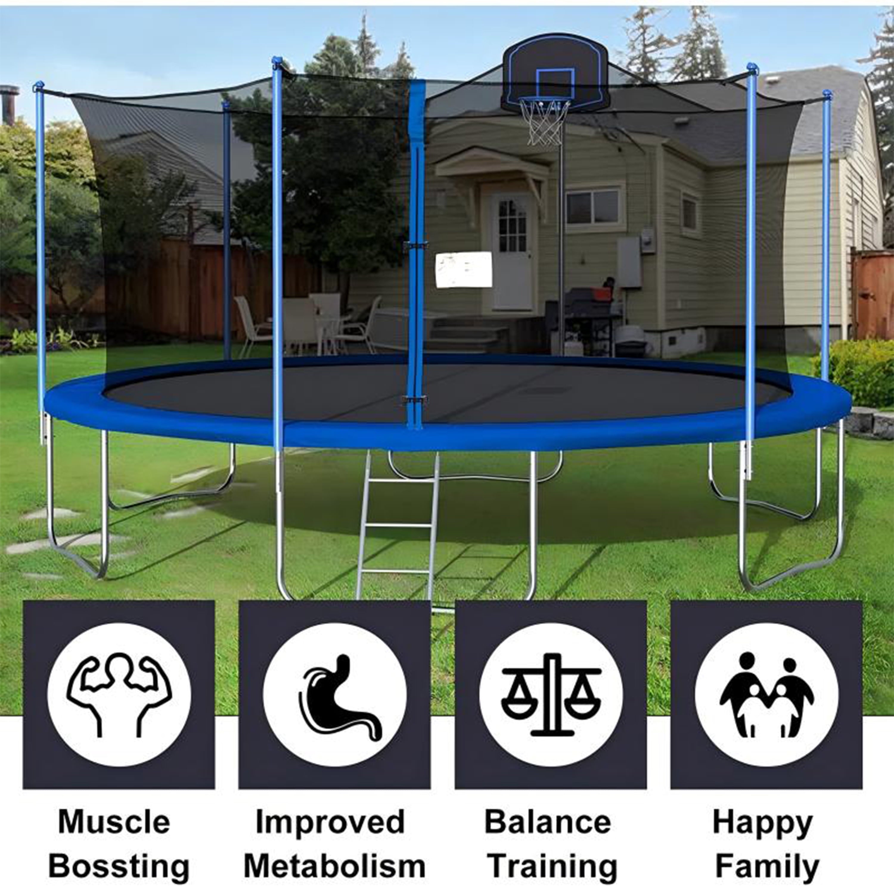 Biotree 16 FT Trampoline for Kids and Adults, Outdoor Trampoline with Basketball Hoop Safety Enclosure Net,Large Load Capacity Heavy-Duty Jumping Trampoline for Boys and Girls