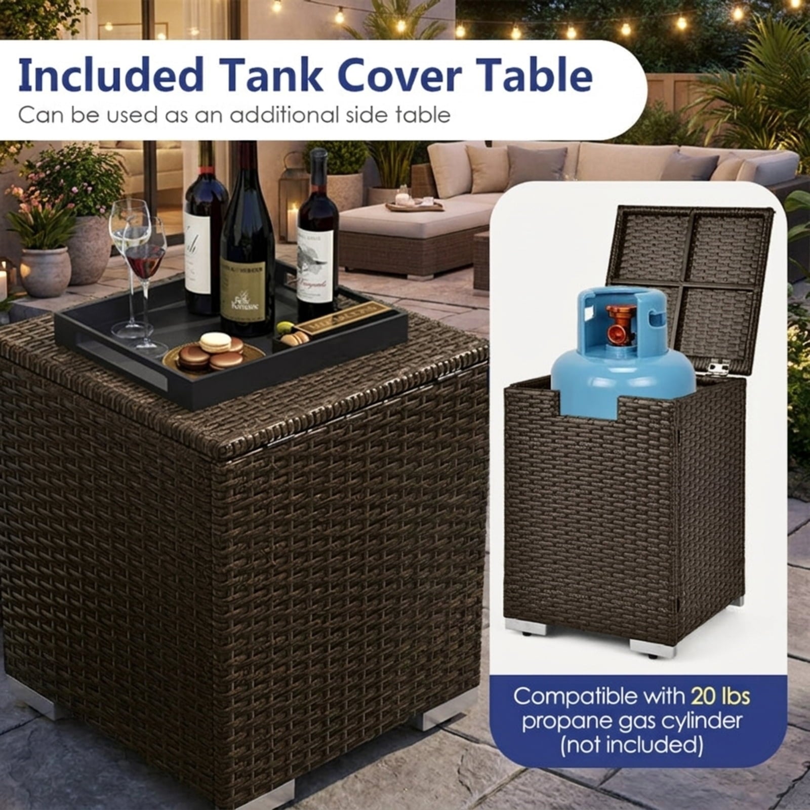 Biotree 7 Pieces Outdoor Furniture Set with 32 Inch Fire Pit Table and Propane Tank Cover Outdoor Conversation Set for Garden Backyard PorchNavy
