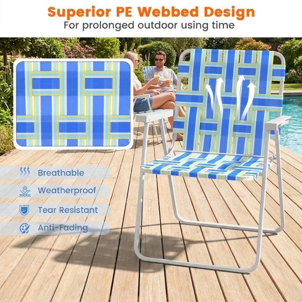 Biotree 2 Pieces Folding Beach Chair Camping Lawn Webbing Chair Stackable Patio Chair for Garden BackyardBlue