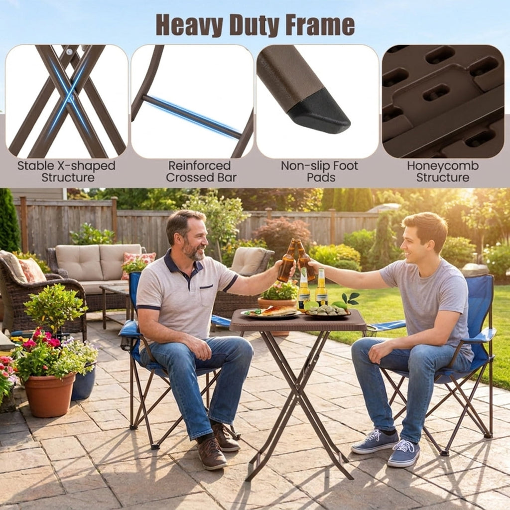 Biotree Folding Picnic Table with Rattan Grain HDPE Tabletop and Sturdy Metal Fame, Coffee