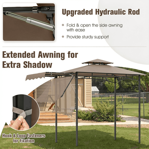 Biotree 11 x 5 FT Grill Gazebo with Side Awning and Double-Tiered Top Brown - Outdoor Patio Backyard Garden Shade Canopy Shelter