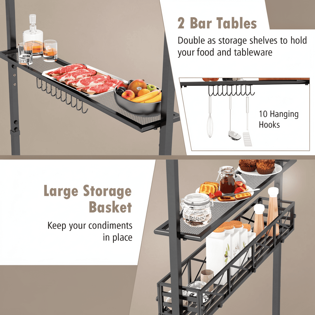 Biotree 8 x 5 Feet Outdoor Grill Gazebo with 2 Side Shelves and 10 Hooks Gray - Outdoor Patio Backyard Garden Shade Canopy Shelter