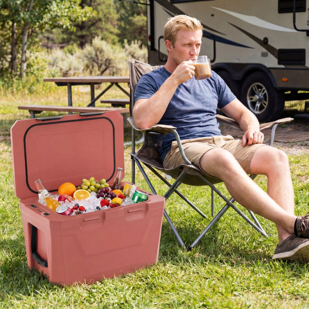 Biotree Insulated Portable Cooler Hard Shell Ice Chest with 2 Cup Holders Bottle Opener and Drain Plug, 37 Qt, Pink