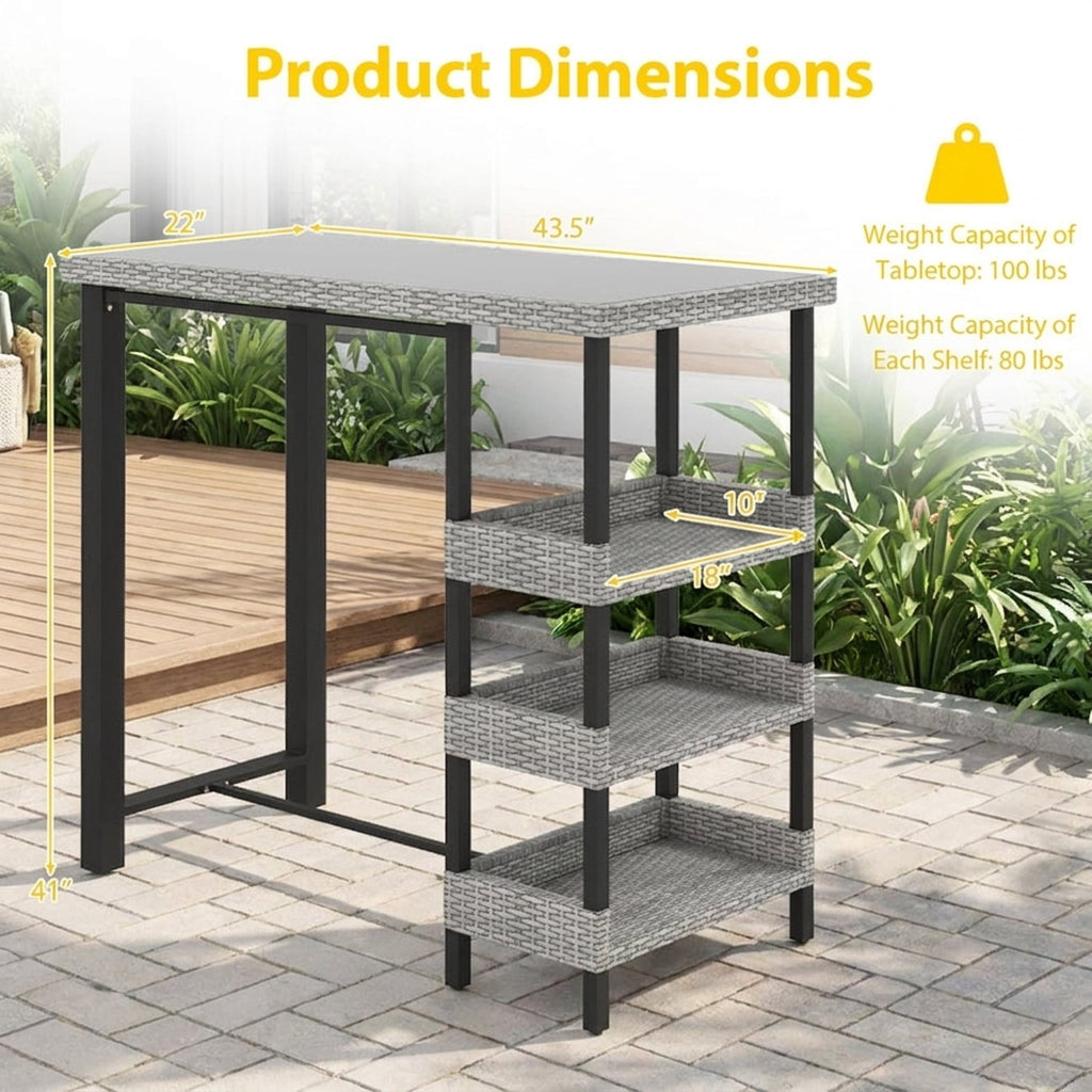 Biotree 43.5 Inch Outdoor Bar Table with Tempered Glass Top, Black