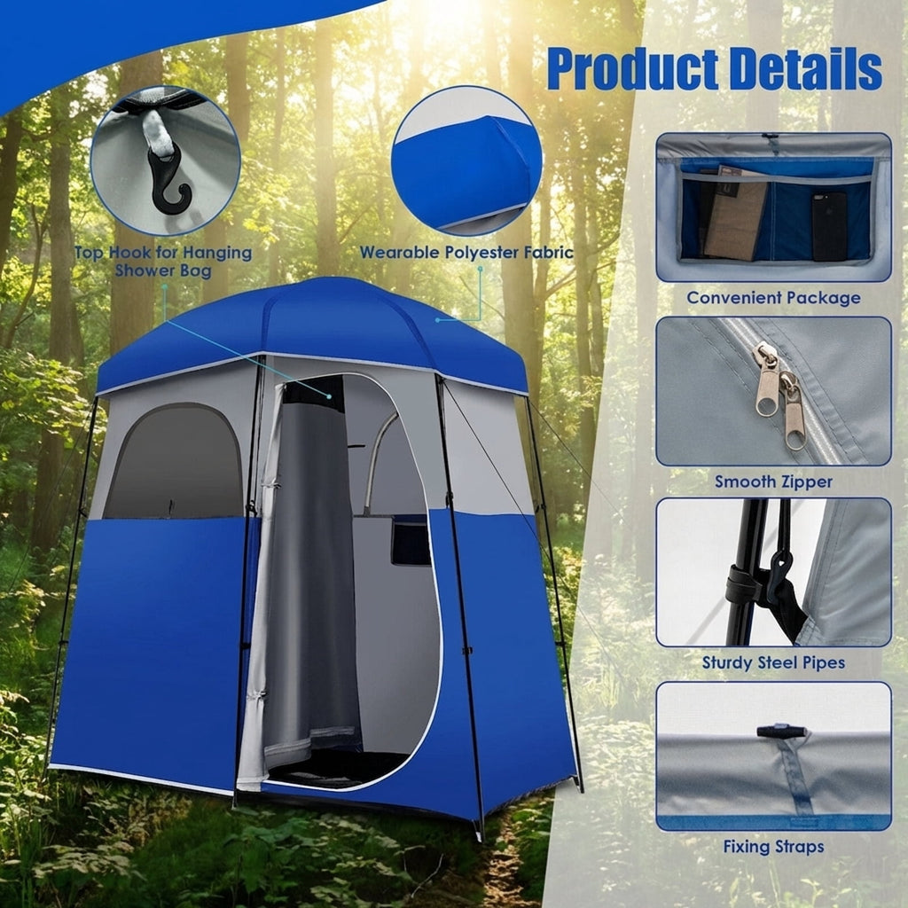 Biotree Double Room Camping Toilet Tent with Floor and Portable Storage Bag, Blue