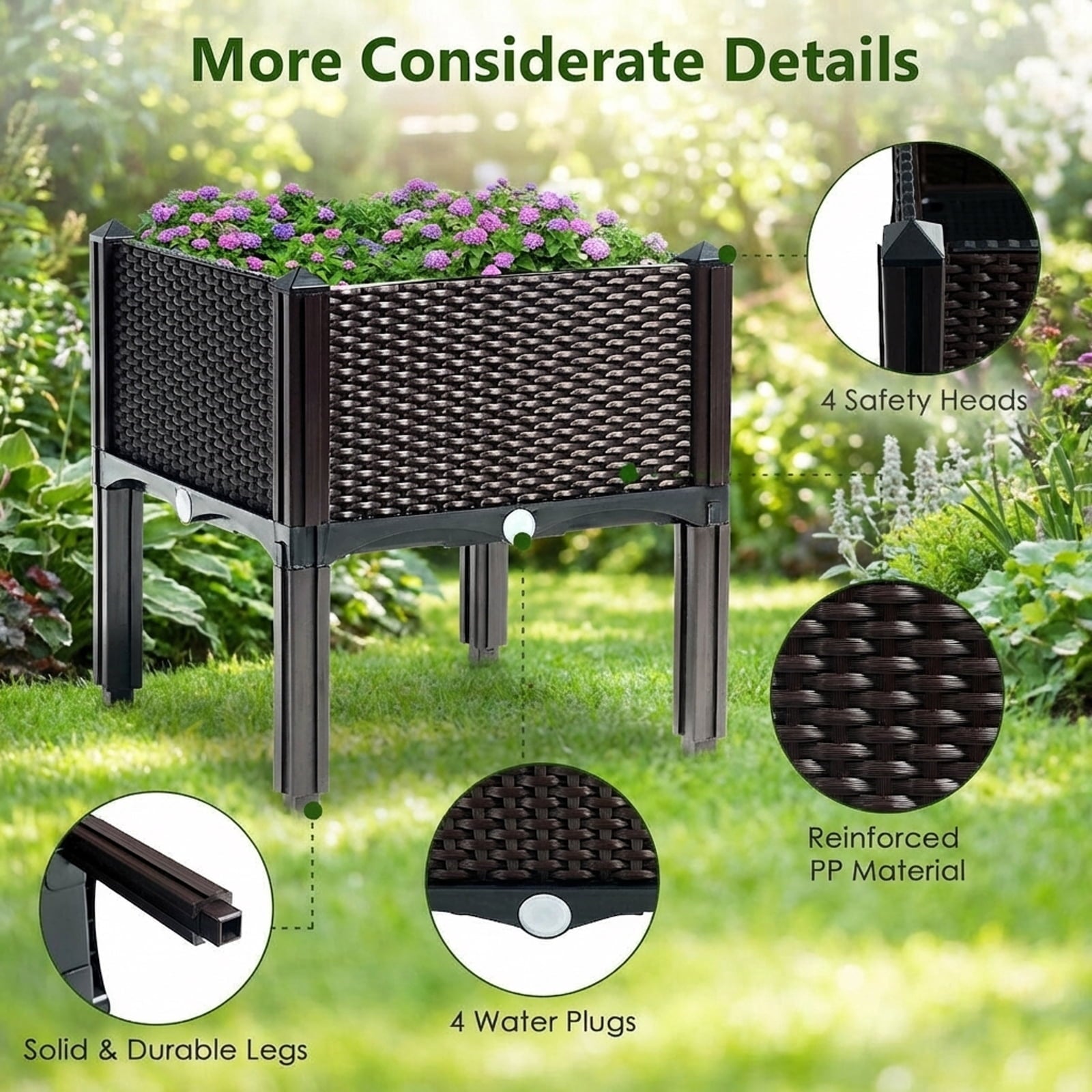 Biotree Set of 4 Elevated Flower Vegetable Herb Grow Planter Box-Brown Outdoor Herbs Vegetables Flowers