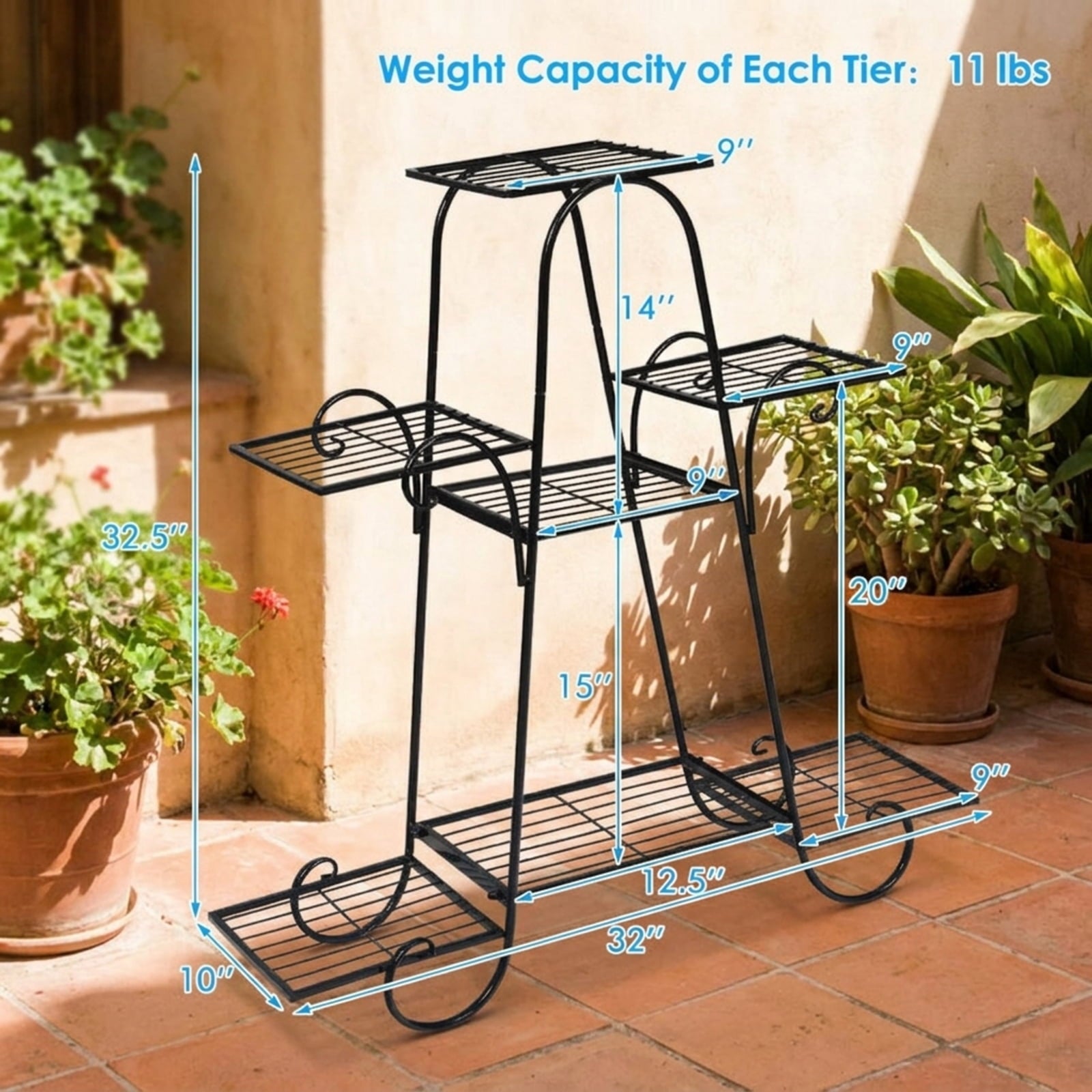 Biotree 7 Tier Metal Patio Plant Stand for Indoor Outdoor Patio Balcony Garden, Black