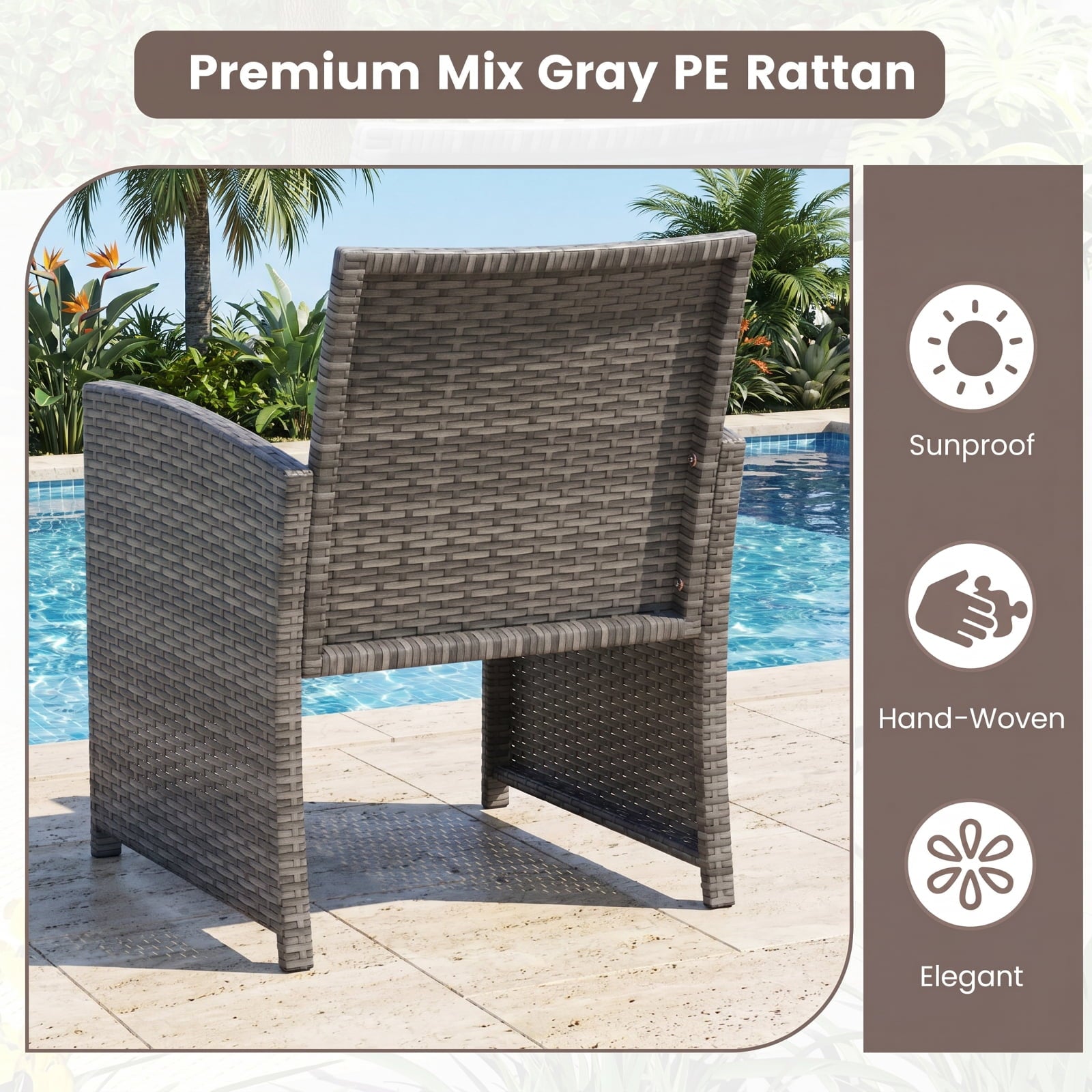 Biotree Set of 2 Rattan Patio Wood Barstools Dining Chairs with Backrest-Set of 2 Stackable Patio Chair for Garden BackyardLight Brown