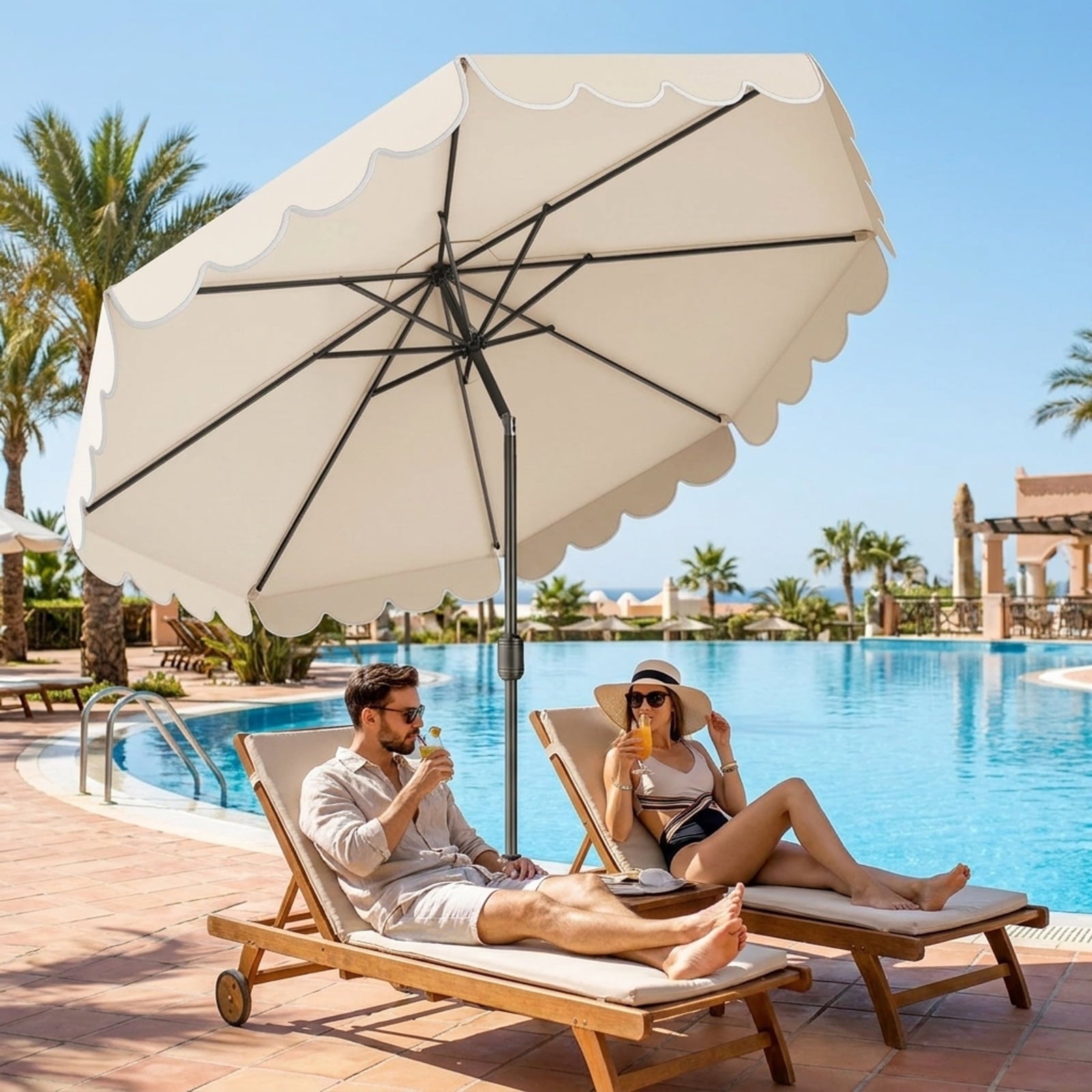 Biotree 10 ft Market Patio Umbrella with Crank and Tilt, 8 Sturdy Ribs, Vented Canopy - Beige for Backyard