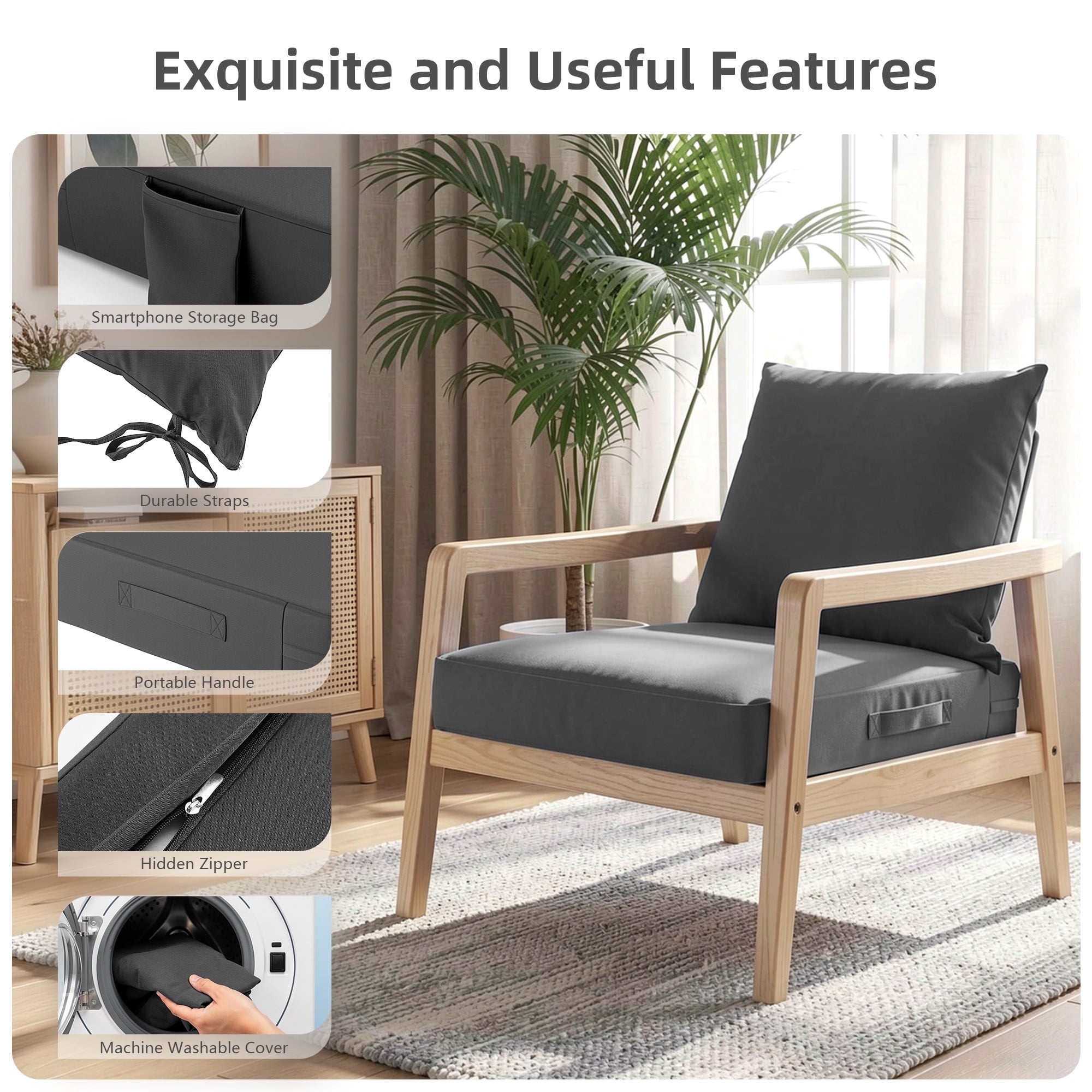 Biotree Outdoor Seat Cushions for Chairs,Waterproof Fade-Resistant Patio Furniture Replacement Cushions with Removable Cover,Gray
