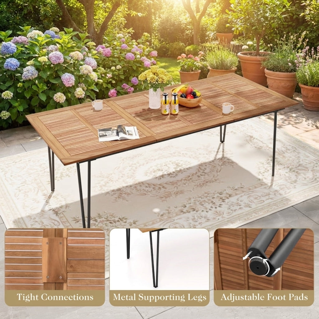 Biotree 86.5 Inch Rectangular Patio Dining Table for 8 with Acacia Wood Tabletop and Umbrella Hole-86.5 inches, Natural